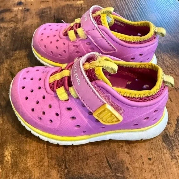 London Fog Mud Puppies Water Play Shoes Pink and Yellow Size 5 - Picture 6 of 8